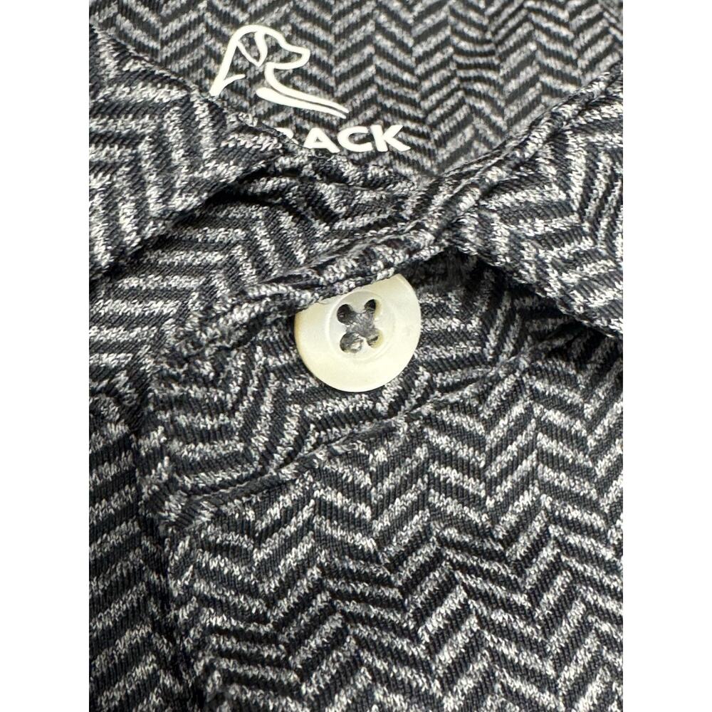Rhoback M Black Gray Chevron Herring Bones Polo Shirt Athleisure Relax Golf - Picture 6 of 10